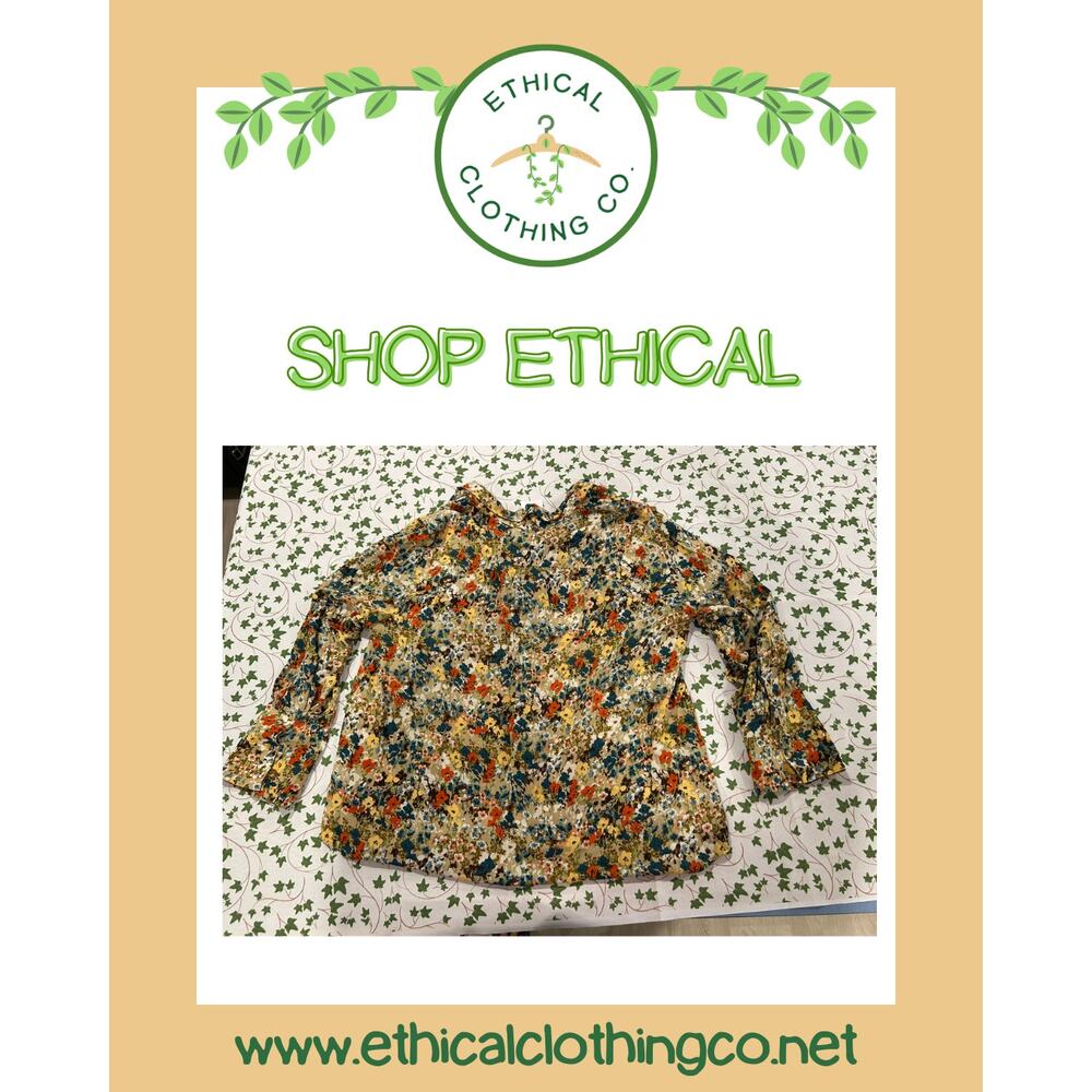 J. Jill Wheat Painterly Floral Button Down Blouse Size: Large/Petite